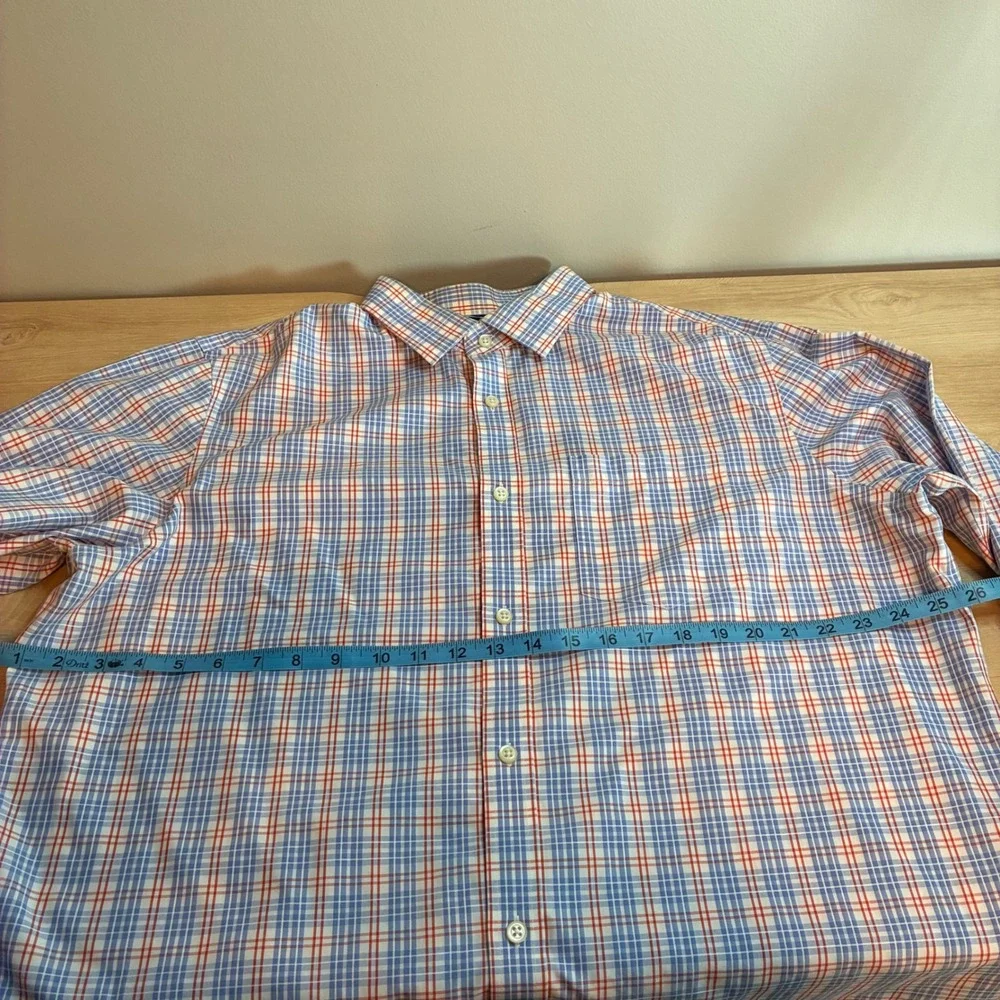 Banana Republic Mens XL Non-Iron Classic Fit Plaid Button Down Shirt Blue Orange